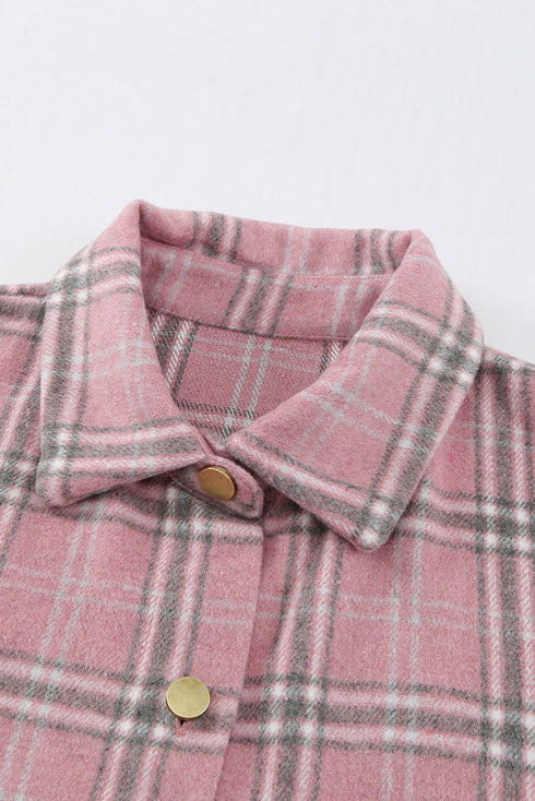 Plaid Pattern Buttoned Shirt Coat With Slits